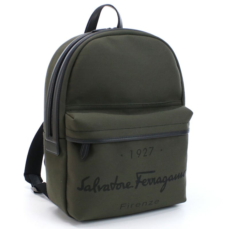 【本物保証】 布袋付 美品 フェラガモ FERRAGAMO ストライプ リュックサック バックパック  ブラック ホワイト AT 21 6186