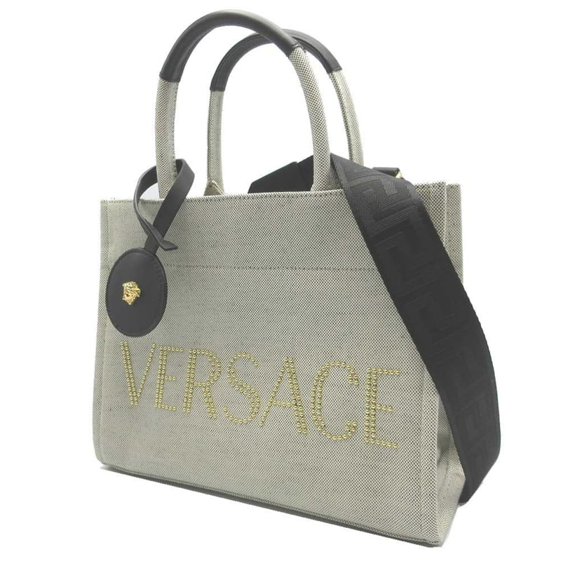 ヴェルサーチェ トートバッグ VERSACE キャンバス スタッズロゴ ヴェルサーチェ トートバッグ VERSACE キャンバス スタッズロゴ