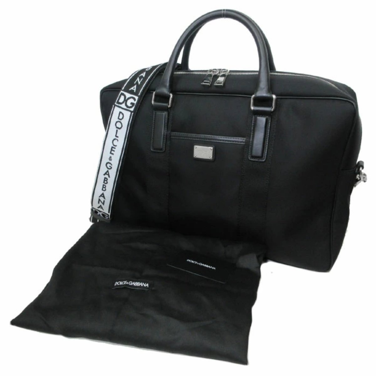現行ドルチェアンドガッバーナ ビジネスバッグ ロゴ　レザー ナイロン 黒 D&G DOLCE&GABBANA ロゴ レザー＆ナイロン バックパック (Dolce