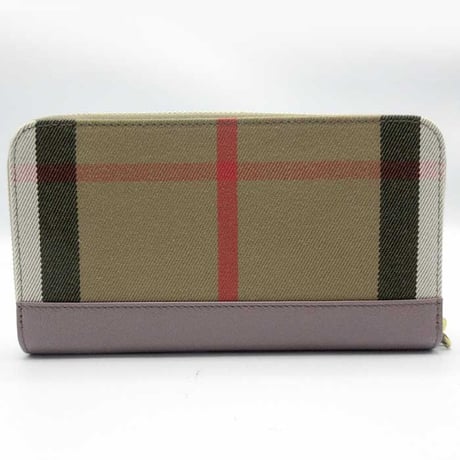 バーバリー 長財布 BURBERRY レザー コットン チェック柄 ジップアラウンド ウォレット 8084517 GREY MINK ブティック レディース