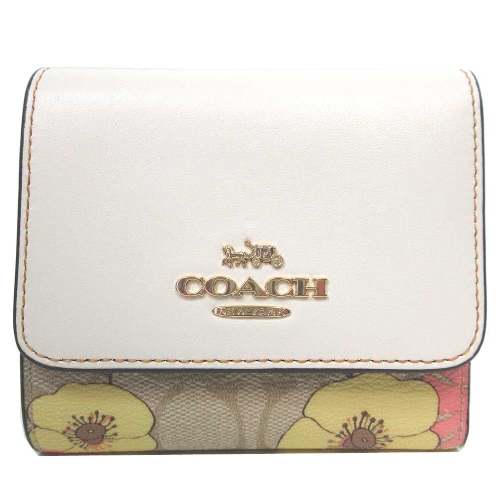 新品/未使用品COACHコーチ折り財布シグネチャースモールウォレットカーキ×白