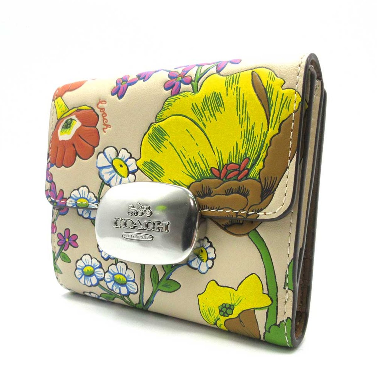 COACH コーチ 財布 コンパクト 花柄 イエロー 黄色 イエロー 【公式
