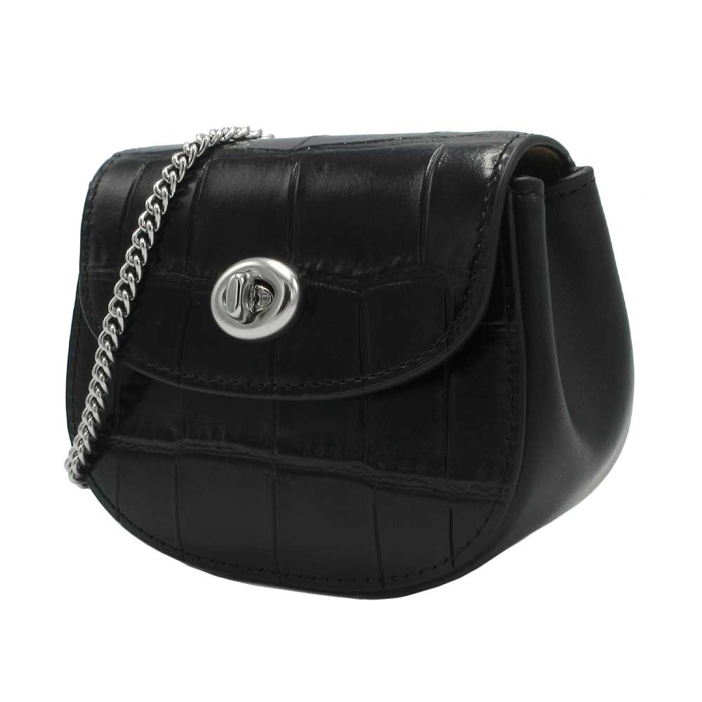 コーチ 財布 カードケース COACH クロコ調 ターンロック カードケース 小物入れ ミニバッグ チェーンストラップ付 斜め掛け CZ475 SV/BK (ブラック）アウトレット レディース コーチ COACH クロコ調 ターンロック カードケース 小物入れ チェーン