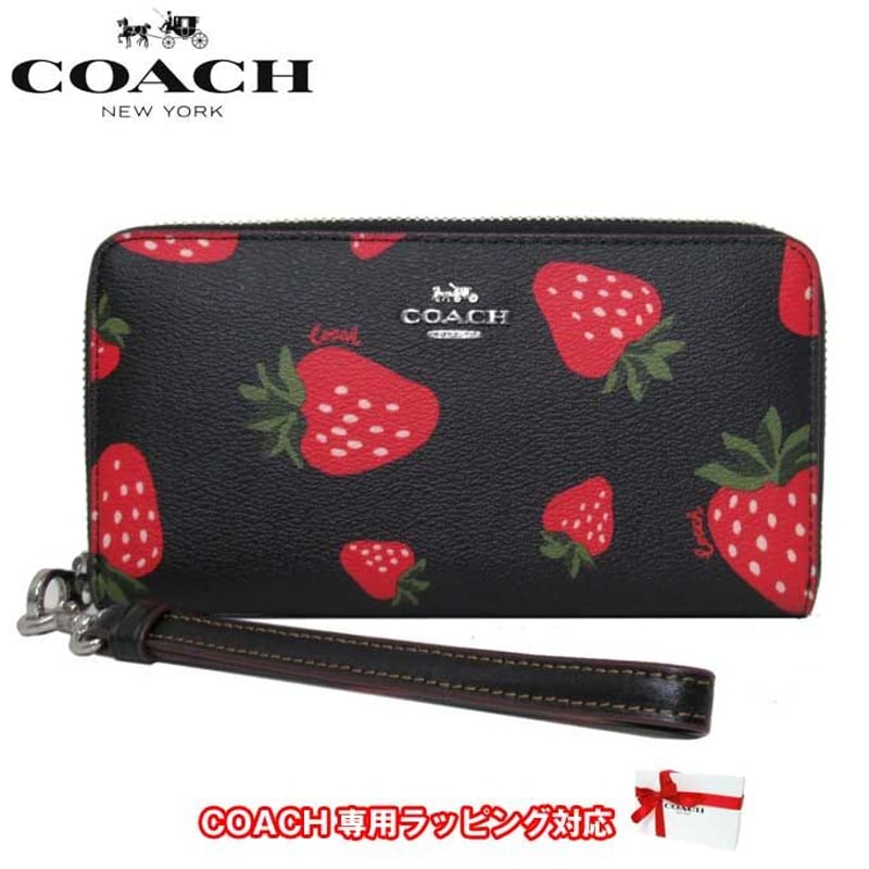 コーチ 長財布 COACH PVC ワイルド ストロベリー プリント ストラップ