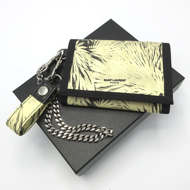 サン ローラン 三つ折り財布 SAINT LAURENT PARIS プリント チェーン  