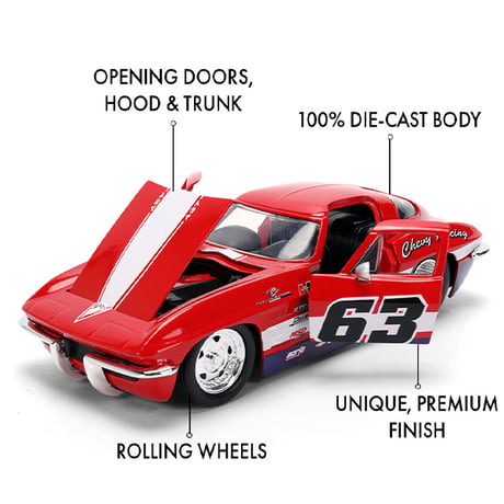 JADATOYS 1:24 BTM 1963 Chevy Corvetteミニカー
