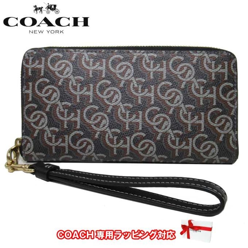 ホットセール 《COACH》長財布 ストラップ ブラックシグネチャー