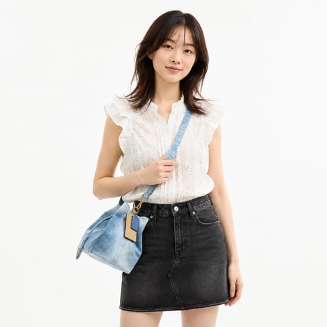🎀コーチ COACH　ローアン バケット バッグ・ラブド デニム・チャーム　CER76 IMNIM