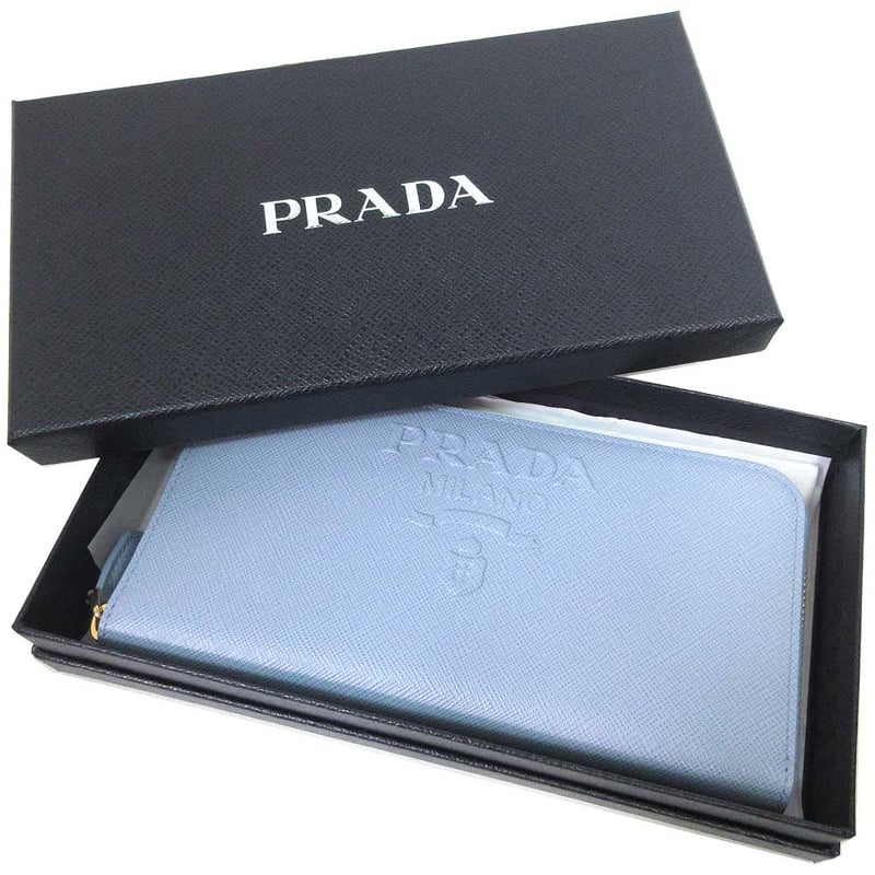 PRADA ラウンドファスナー長財布 レザー ライトブルー 1ML506レザーサイズ