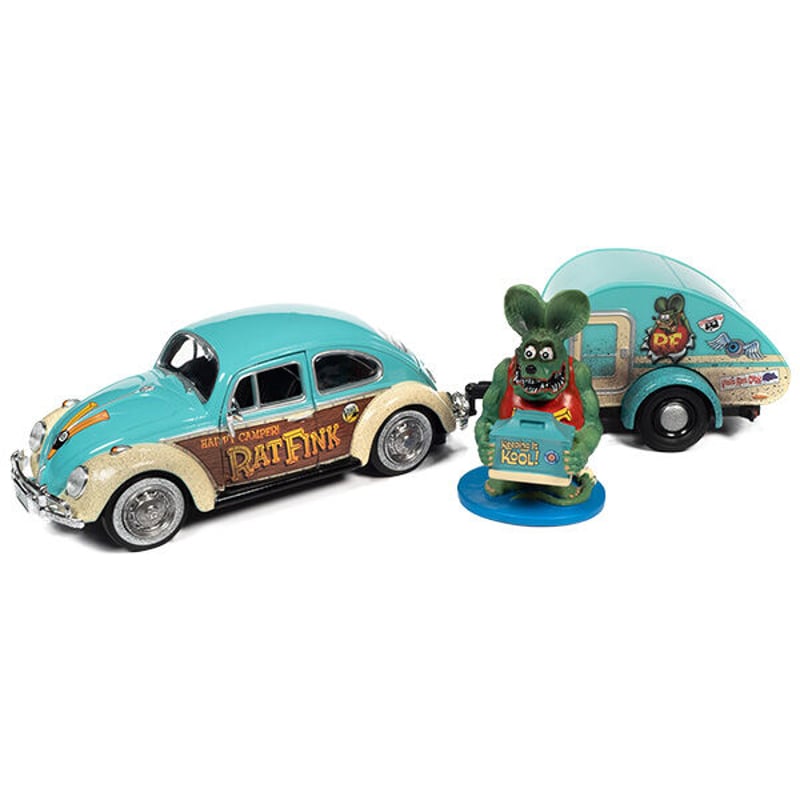 1966 フォルクスワーゲン・ビートル ウィズ　ティアドロップ・トレーラー AUTO WORLD 1:24 RAT FINK 1966 VW Beetle w/Tear