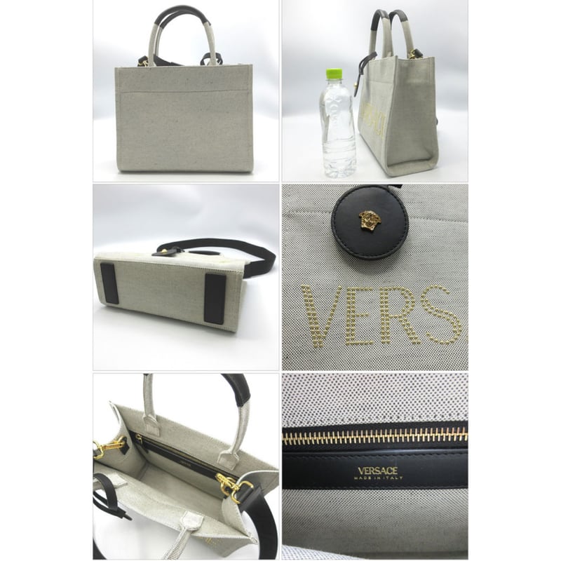 ヴェルサーチェ トートバッグ VERSACE キャンバス スタッズロゴ 2WAY 