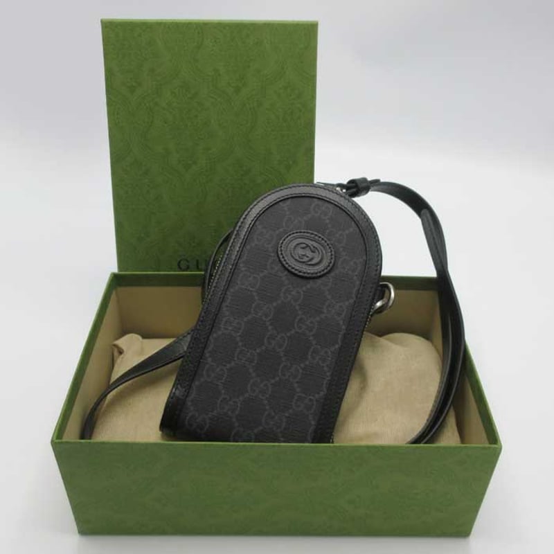 グッチ GUCCI ショルダーバッグ フォンホルダー フォンポーチ GGスプリームキャンバス ブラック ユニセックス 724352 送料無料【中古】 z9399 GUCCI（グッチ） ショルダーバッグ フォンホルダー フォンポーチ GG
