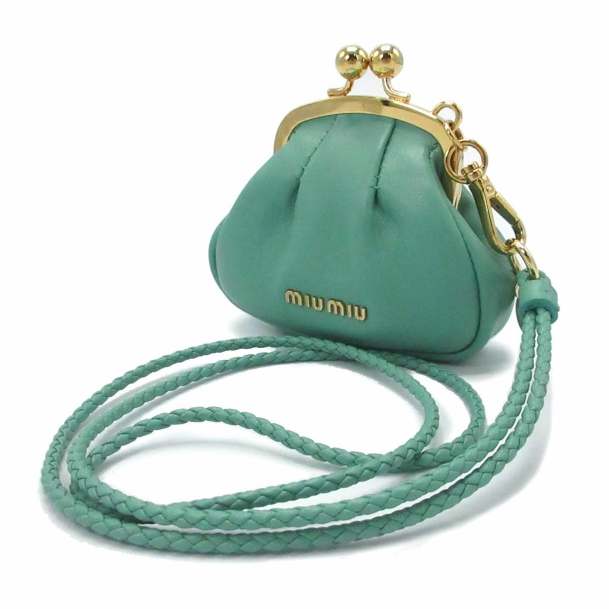 ミュウミュウ コインケース MIU MIU レザー ガマ口 ネックストラップ 