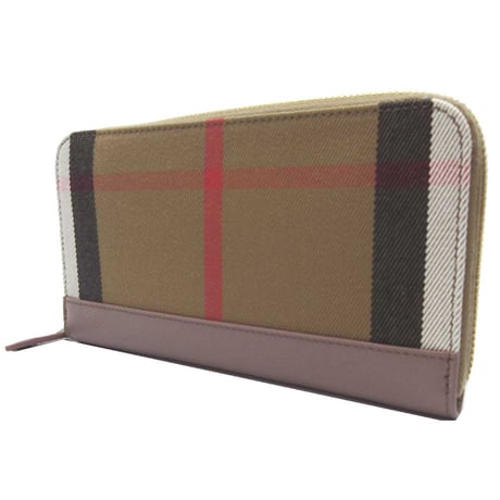 バーバリー 長財布 BURBERRY レザー コットン チェック柄 ジップアラウンド ウォレット 8084517 GREY MINK ブティック レディース
