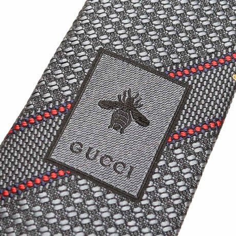 グッチ GUCCI Bee刺繍 ストライプ ネクタイ ナロータイ 451528 4E002 1274 グレー系、マルチカラー ブランド ネクタイ メンズ