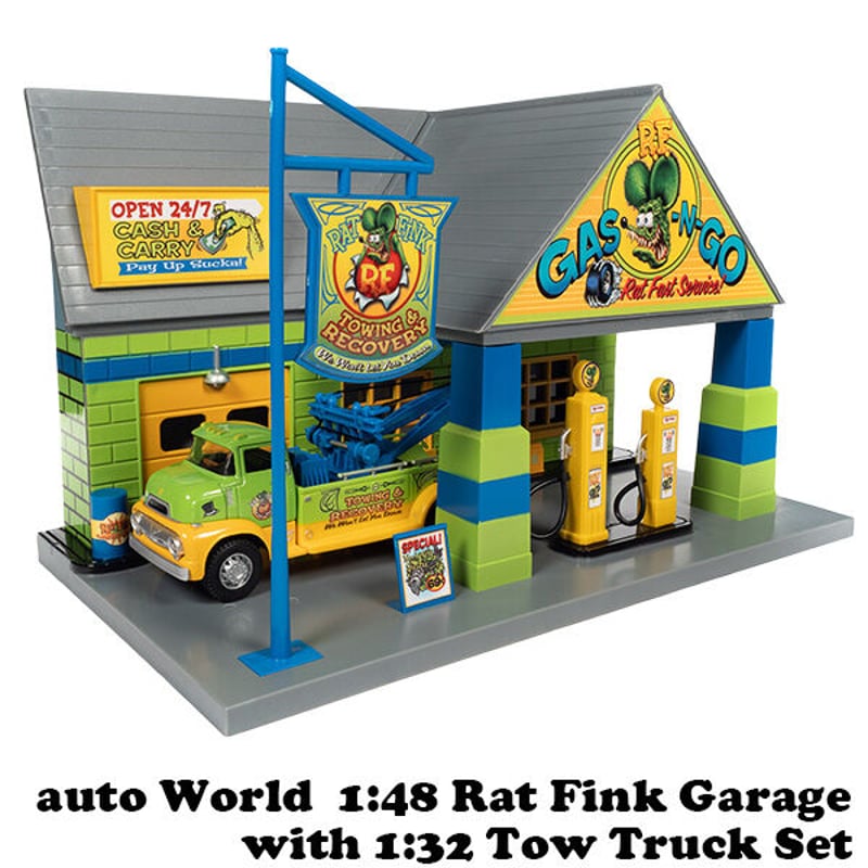 ラットフィンク　ガレージ　ミニカー　AUTOWORLD AUTO WORLD 1:48 RAT FINK Garage with 1:32 Tow T