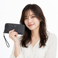 🎀コーチ COACH　ロング ジップ アラウンド ウォレット・シグネチャー キャンバス　CW778 QBMI5