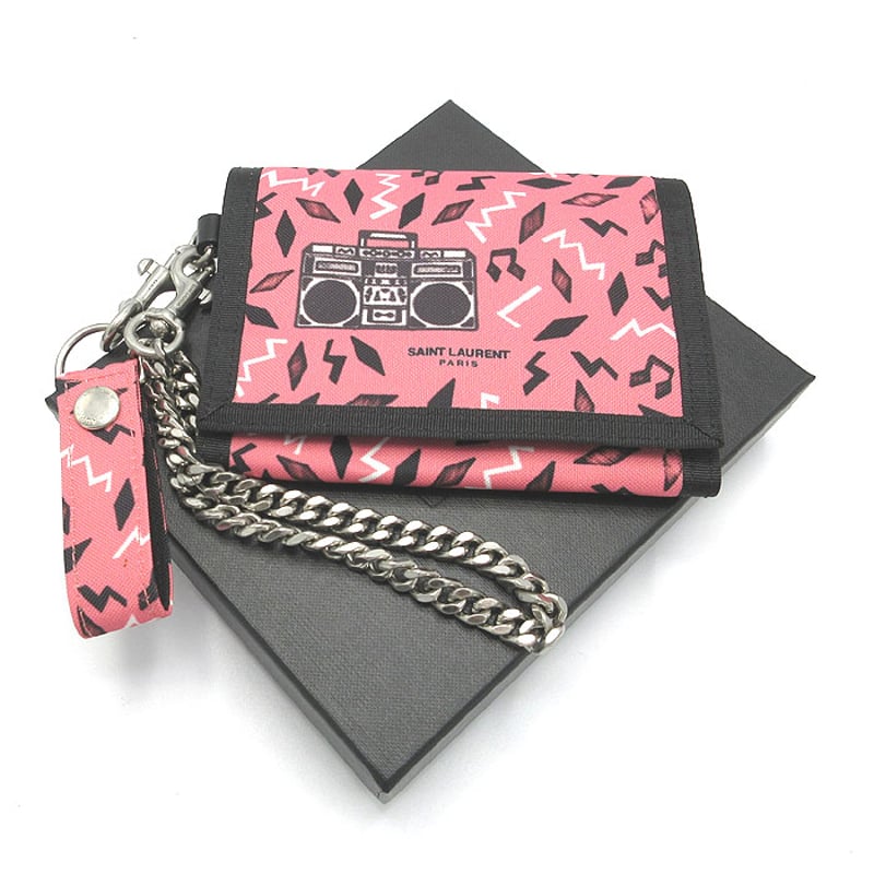 サン ローラン 三つ折り財布 SAINT LAURENT PARIS プリント チェーン  
