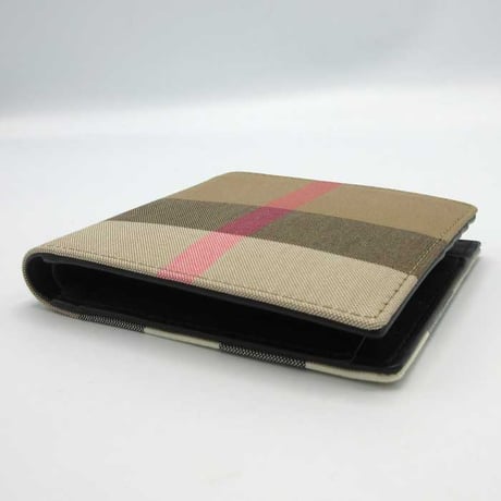 バーバリー 二つ折り財布(小銭入れあり) BURBERRY LONDON コットン レザー チェック柄 8084565 TAUPE BROWN アウトレット メンズ