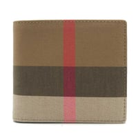 バーバリー 二つ折り財布(小銭入れあり) BURBERRY LONDON コットン レザー チェック柄 8084565 TAUPE BROWN アウトレット メンズ