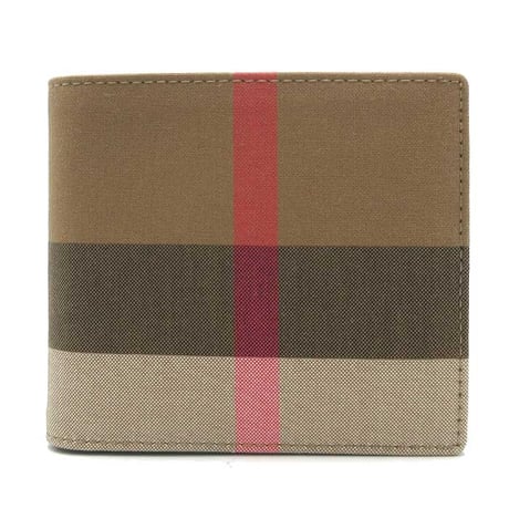 バーバリー 二つ折り財布(小銭入れあり) BURBERRY LONDON コットン レザー チェック柄 8084565 TAUPE BROWN アウトレット メンズ