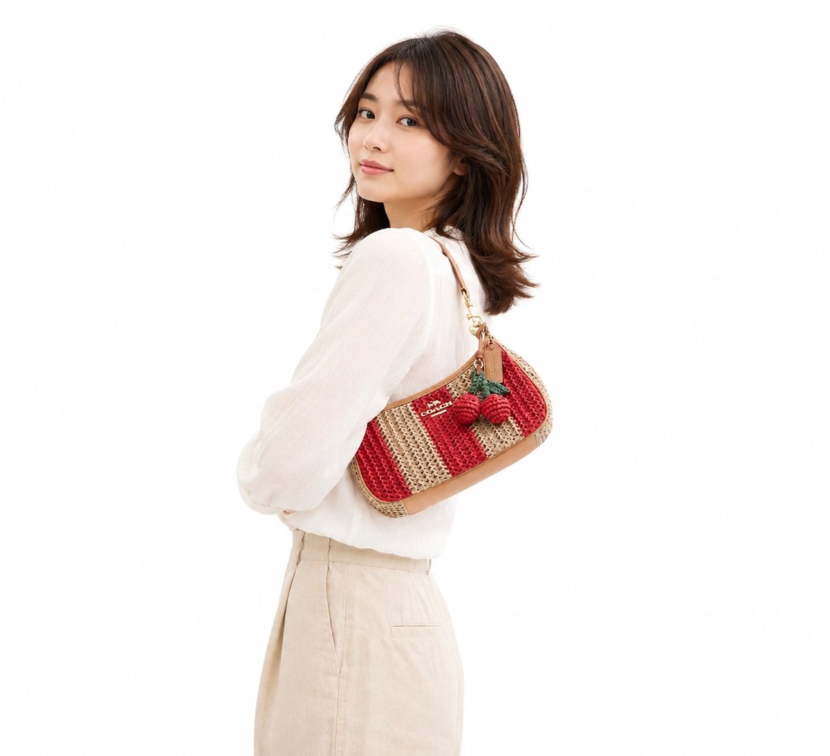 ?コーチ COACH テリ ショルダー バッグ・ストライプ アンド チャーム 