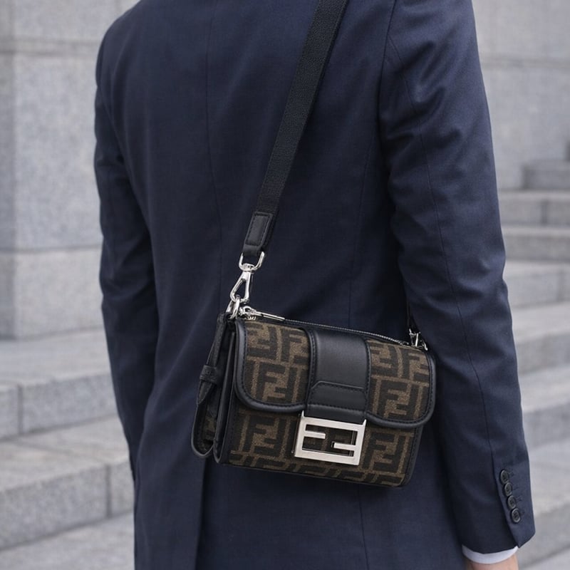 ✨FENDI フェンディ ダブルバゲット ブラウンジャカードFF 斜め掛け 