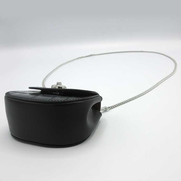 コーチ 財布 カードケース COACH クロコ調 ターンロック カードケース 小物入れ ミニバッグ チェーンストラップ付 斜め掛け CZ475 SV/BK (ブラック）アウトレット レディース コーチ COACH クロコ調 ターンロック カードケース 小物入れ チェーン