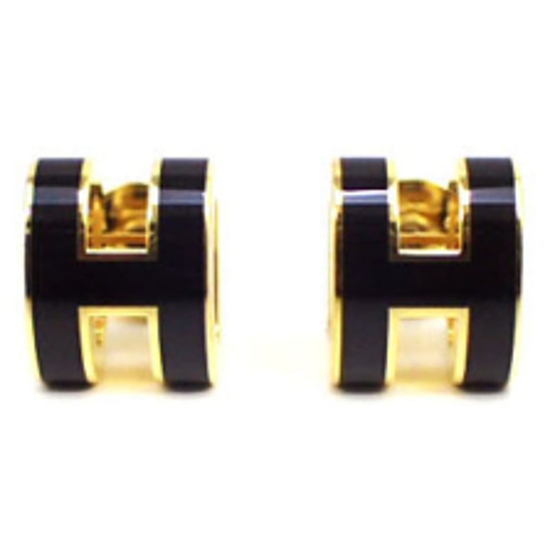 HERMESエルメス ミニポップHピアス FO NOIR GOLD色金具 H608002F |