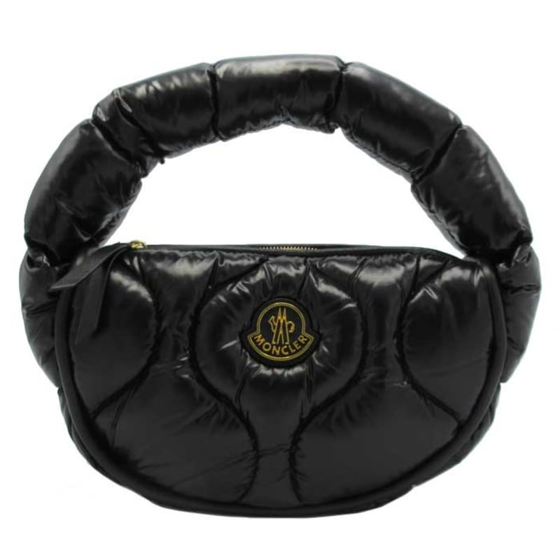 【希少】 MONCLER レザー 本革 キルティング ポーチ ブラック モンクレール バッグ ハンドバッグ MONCLER キルティング調