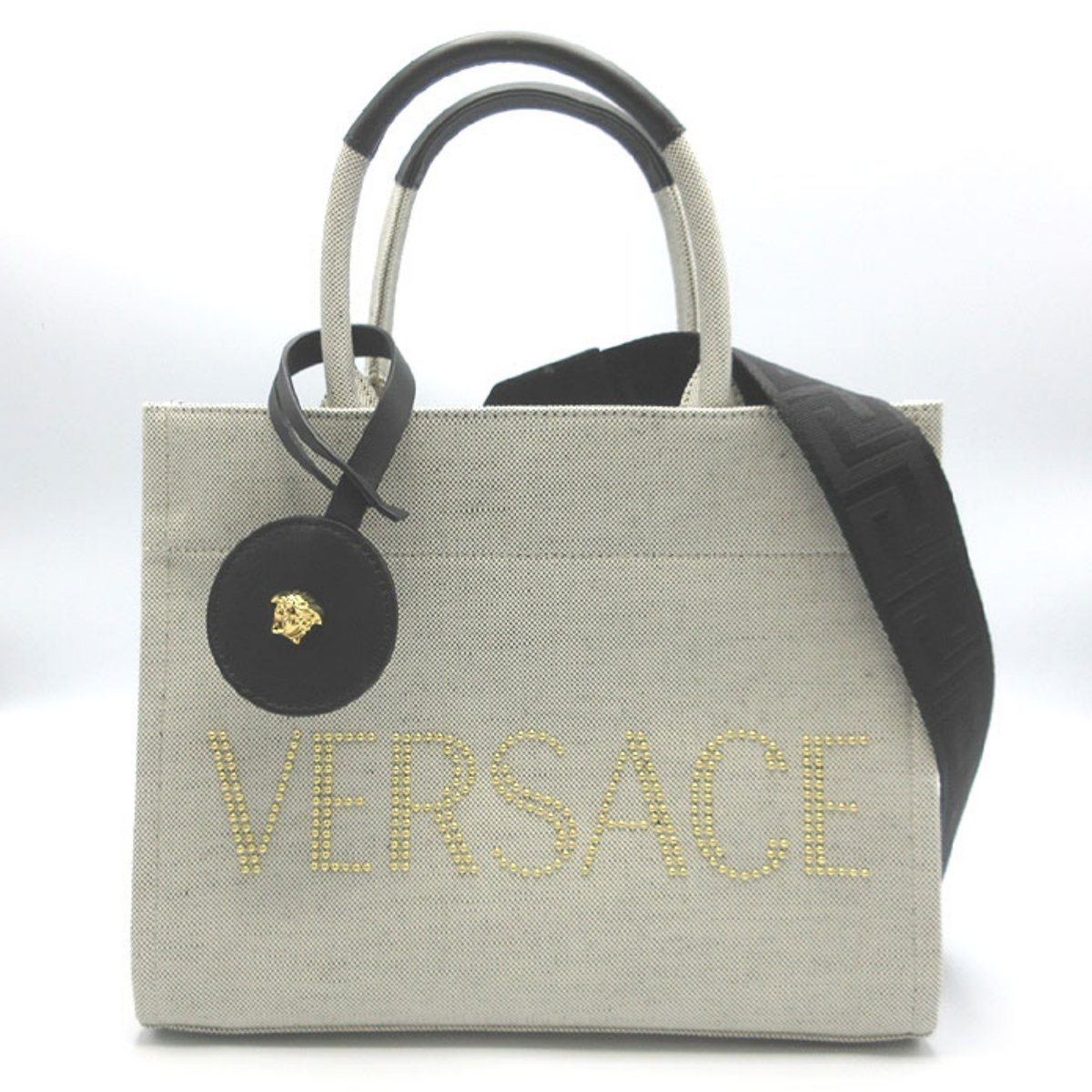 ヴェルサーチェ トートバッグ VERSACE キャンバス スタッズロゴ ヴェルサーチェ トートバッグ VERSACE キャンバス スタッズロゴ