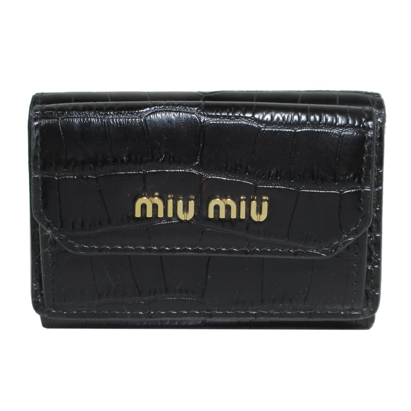 selectshopGKの財布【美品・箱付】ミュウミュウ　クロコ型押し　ブラック　二つ折り財布　NERO