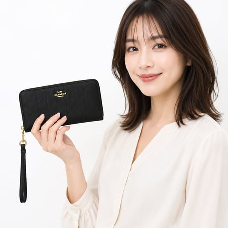 🎀コーチ COACH　ロング ジップ アラウンド ウォレット・キルティング　CEL63 IMBLK