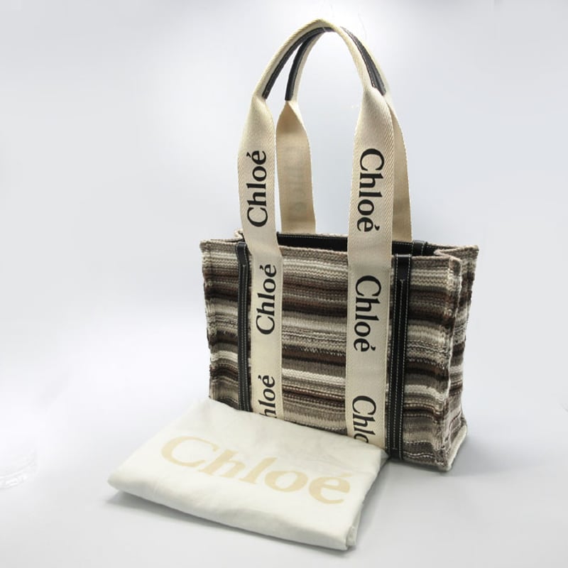 クロエ トートバッグ Chloe ニット ストライプ ウッディ クロエ トートバッグ Chloe ニット ストライプ ウッディ