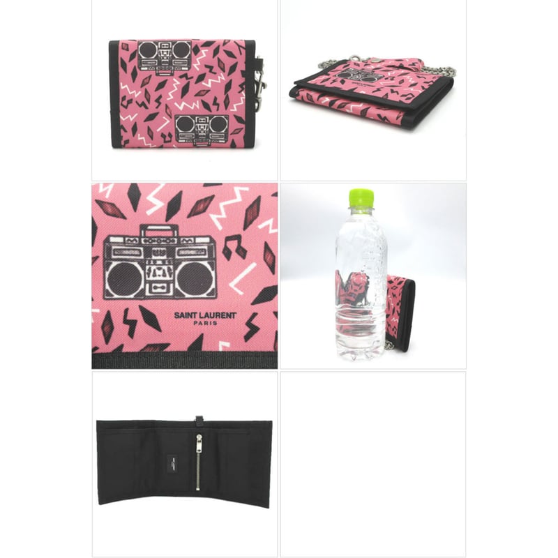 サン ローラン 三つ折り財布 SAINT LAURENT PARIS プリント チェーン  