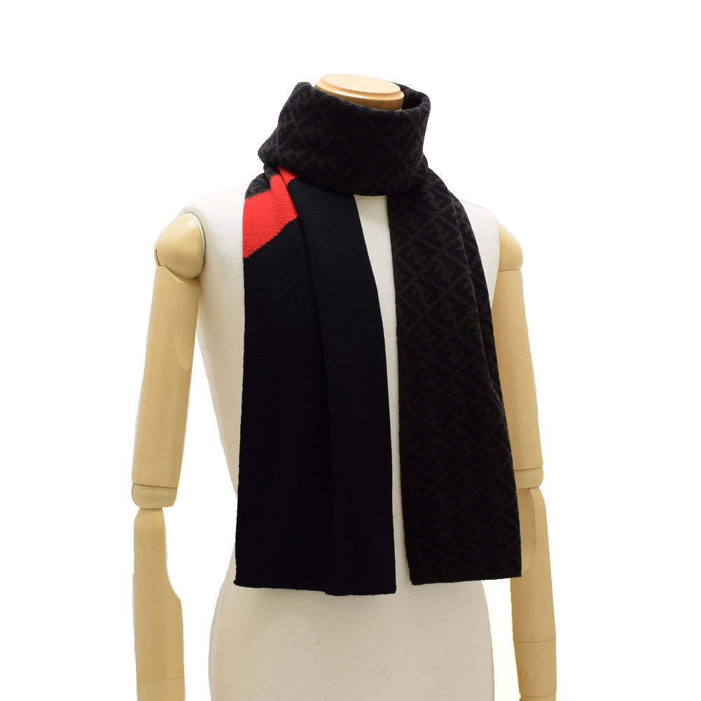 フェンディ FENDI ロゴ ニット FXS124 バイカラー マフラー