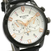 ホワイト文字盤と日付カレンダー フェイクダイヤル 革ベルト クオーツ WSQ007 WHT メンズ腕時計