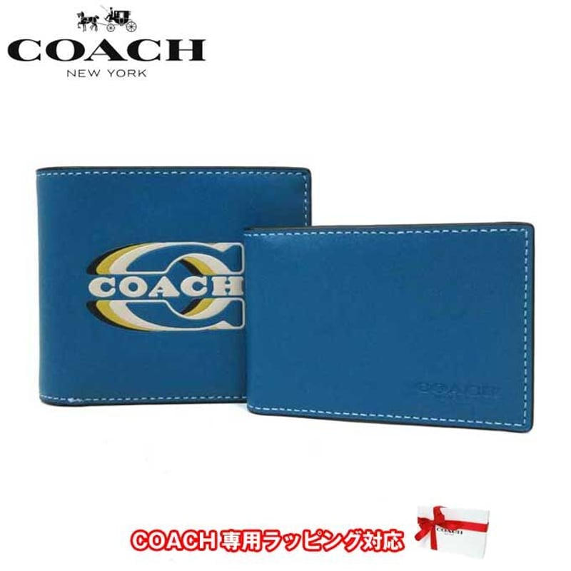 COACH　コーチ　折り財布　ブルーマルチ