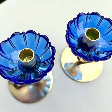 Ystad Metall Gunnar Ander ブルーの花　キャンドルスタンド 2個セット