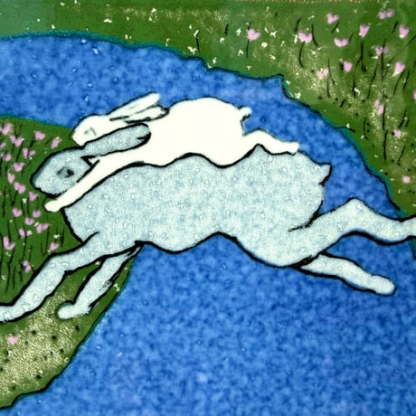 ARABIA  Heljä Liukko-Sundström Yhdessä yli sinisen joen （青い川を共に渡って）陶板