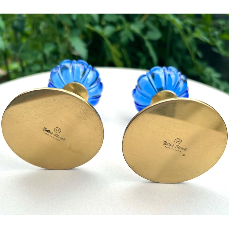 Ystad Metall Gunnar Ander ブルーの花 キャンドルスタンド 2個