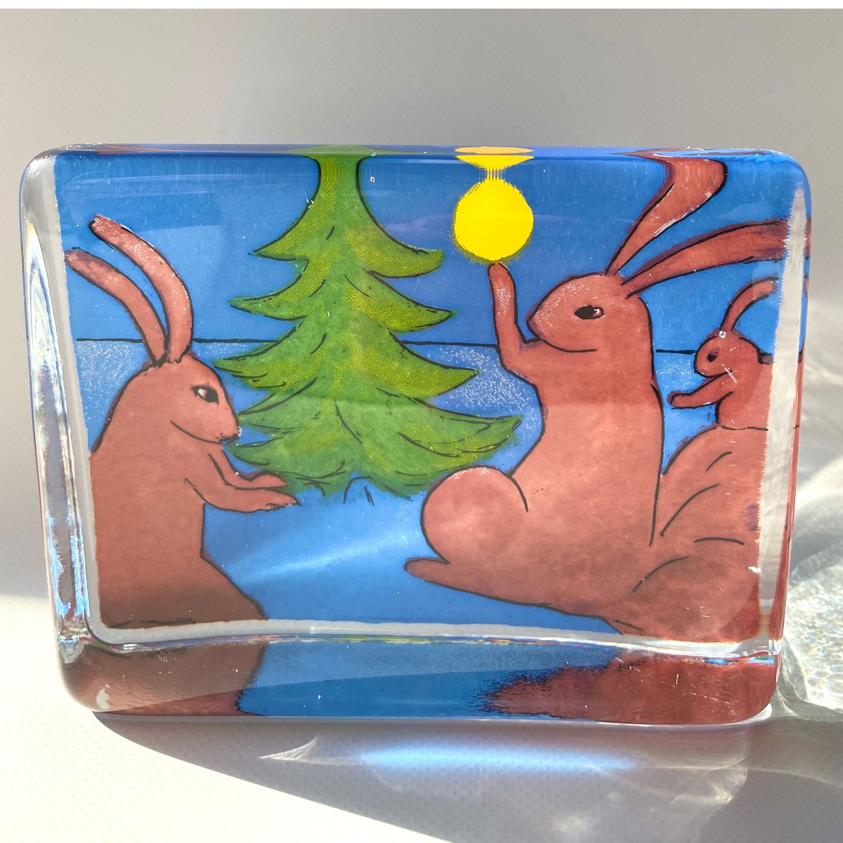 希少　ウランガラスの海綿入れ イッタラ Heljä Liukko-Sunström うさぎ ガラスカード Onnenpoja