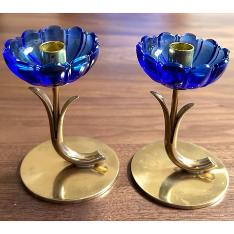 Ystad Metall Gunnar Ander ブルーの花　キャンドルスタンド 2個セット