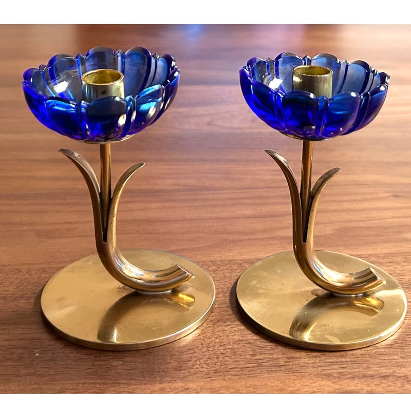 Ystad Metall Gunnar Ander ブルーの花 キャンドルスタンド 2個