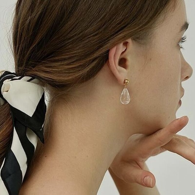 no.107 天然石ピアス イヤリング/レザー 真鍮 しけ 