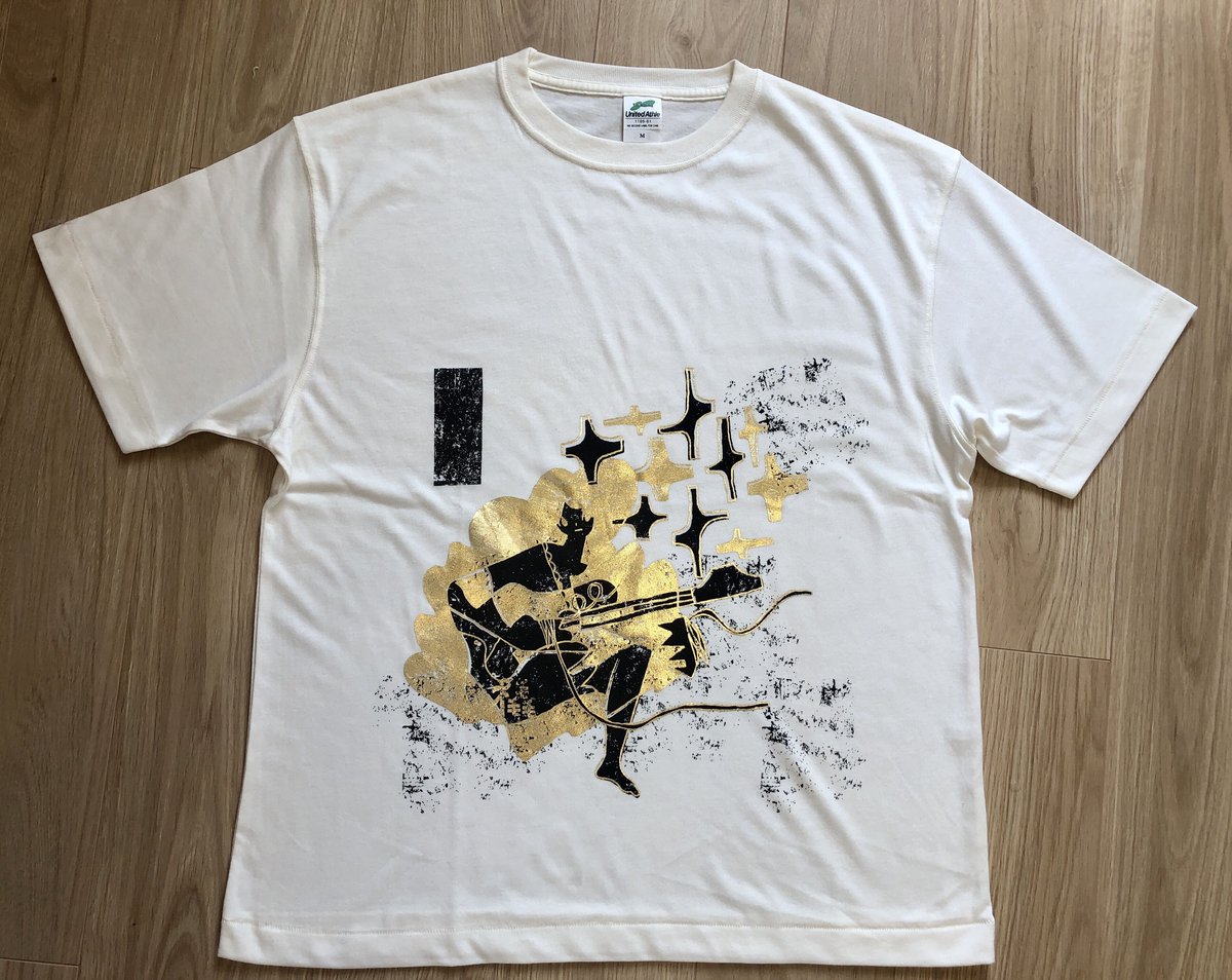橇T shirt オフホワイト台×金箔プリント×黒 | 原田茶飯事WEB SHOP