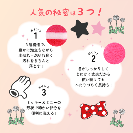 ミッキー＆ミニー台所用スポンジ〈ソフトタイプ〉４Ｐセット