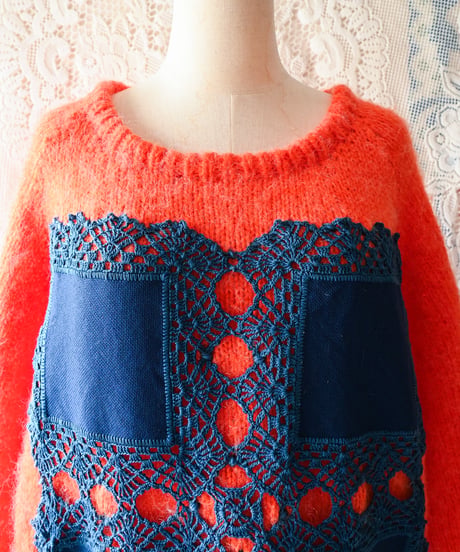【tiny yearn】Crochet Mohair Knit Over Sweater