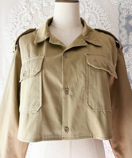 【Seek an nur】Greece Military Cropped Shirt/Beige
