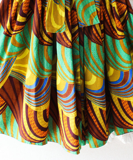 【tiny yearn】African batik Ribbon Flare Skirt